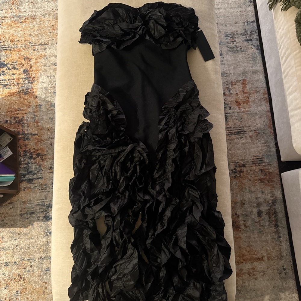 Fashion Nova Strapless Black Ruffle Dress